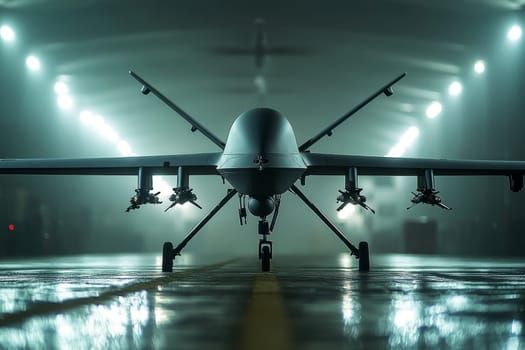 Silhouette of a modern military drone. AI generative.