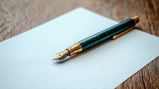 A minimalist setup featuring a sleek pen placed beside a blank white sheet of paper on a wooden table. This clean and organized scene embodies focus, creativity, and preparation, ideal for writing, note-taking, or brainstorming.