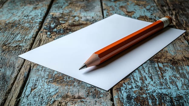 A simple yet evocative scene of a pencil resting beside a blank white sheet of paper on a wooden table. This minimalist setup symbolizes creativity, inspiration, and the endless possibilities that arise from a blank page, ready for ideas to be brought to life.