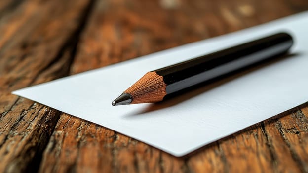 A simple yet evocative scene of a pencil resting beside a blank white sheet of paper on a wooden table. This minimalist setup symbolizes creativity, inspiration, and the endless possibilities that arise from a blank page, ready for ideas to be brought to life.
