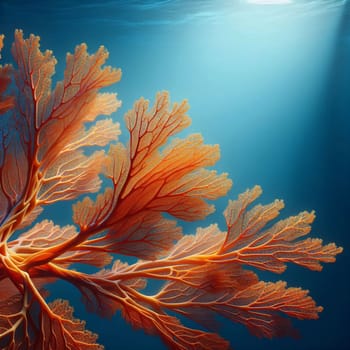 A close-up of a red sea fan coral in the ocean. A high-quality AI-generated photo.