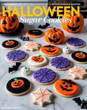 Halloween Themed Sugar Cookies Decorated with Frosting