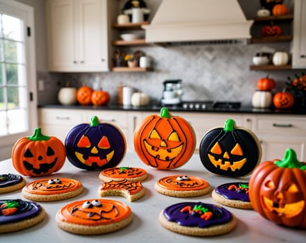 Halloween Themed Sugar Cookies Decorated with Frosting