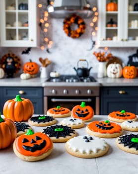 Halloween Themed Sugar Cookies Decorated with Frosting