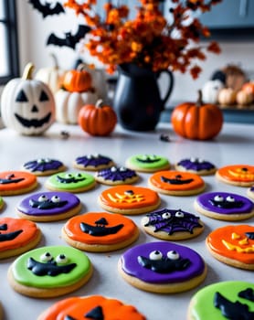 Halloween Themed Sugar Cookies Decorated with Frosting