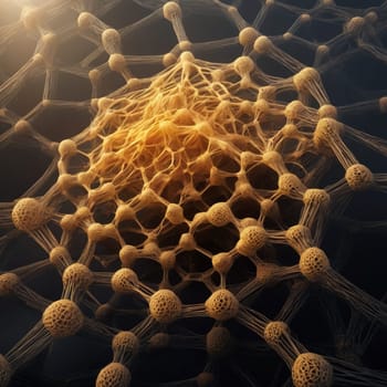 An abstract image of a complex network of connected spheres, resembling a neural network or a data structure. The image evokes a sense of complexity and connection. A high-quality AI-generated photo.