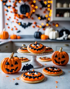 Halloween Themed Sugar Cookies Decorated with Frosting