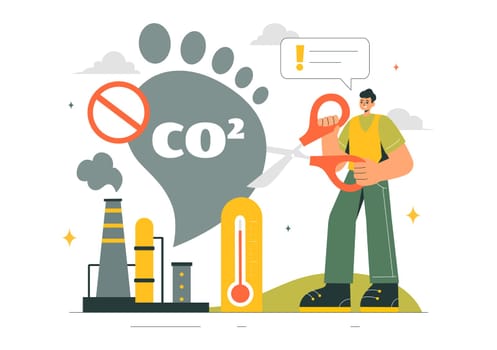 Carbon Dioxide or CO2 Vector Illustration Emphasizing the Importance of Saving Planet Earth from Climate Change in a Flat Cartoon Background