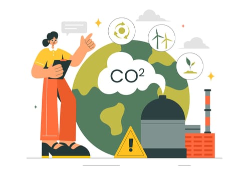 Carbon Dioxide or CO2 Vector Illustration Emphasizing the Importance of Saving Planet Earth from Climate Change in a Flat Cartoon Background