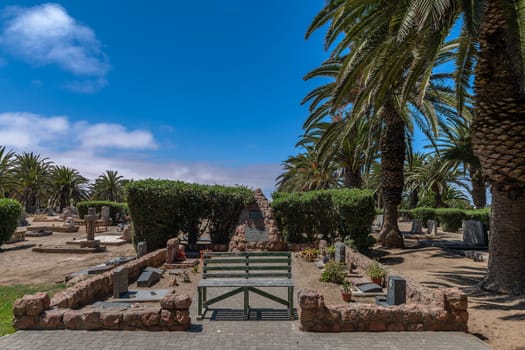 Graves in the cemetery of Swakopmund on the edge of the Namib Desert