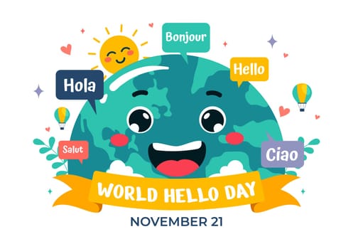 World Hello Day Vector Illustration on November 21 with Speech Bubbles Displaying Greetings in Multiple Languages from Around the in a Background