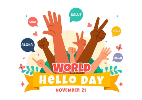 World Hello Day Vector Illustration on November 21 with Speech Bubbles Displaying Greetings in Multiple Languages from Around the in a Background