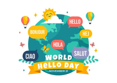 World Hello Day Vector Illustration on November 21 with Speech Bubbles Displaying Greetings in Multiple Languages from Around the in a Background