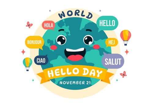 World Hello Day Vector Illustration on November 21 with Speech Bubbles Displaying Greetings in Multiple Languages from Around the in a Background