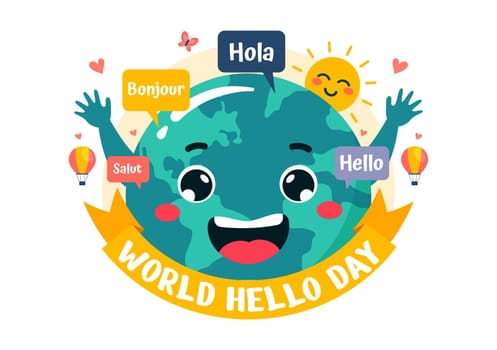 World Hello Day Vector Illustration on November 21 with Speech Bubbles Displaying Greetings in Multiple Languages from Around the in a Background