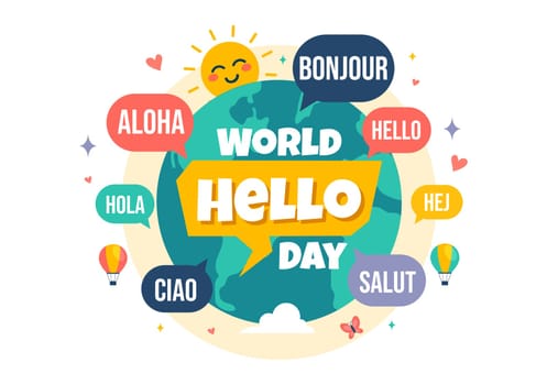 World Hello Day Vector Illustration on November 21 with Speech Bubbles Displaying Greetings in Multiple Languages from Around the in a Background