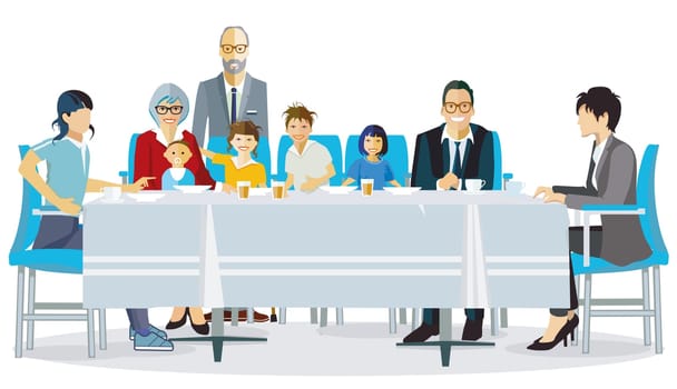 a family at home together at the table illustration