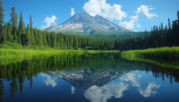 Serene Mountain Lake Reflection, Scenic Landscape
