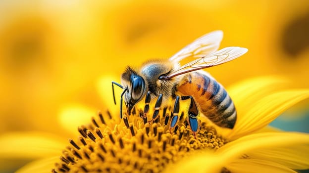 Honey Bee on Sunflower, Pollination in Action