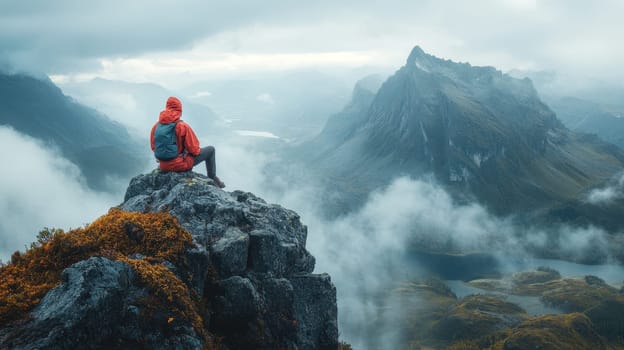 Hiker Conquers Mountain Peak, Epic Views Above the Clouds