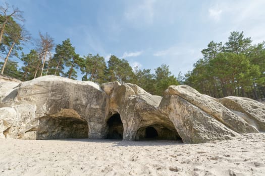 Sand caves, sandhohlen in the Heers forest area in the Harz Mountains near the town of Blankenburg below the Regenstein in Germany