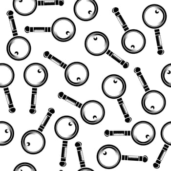 Vector magnifying glass, search icon seamless pattern. Magnifier, big tool instrument. Magnifier loupe search. Business Analysis symbol.