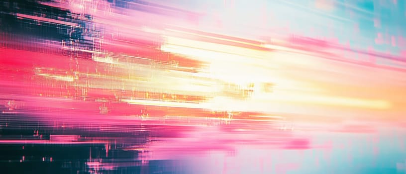 Abstract digital glitch effect with vibrant pink and cyan hues, creating a futuristic and dynamic visual composition.