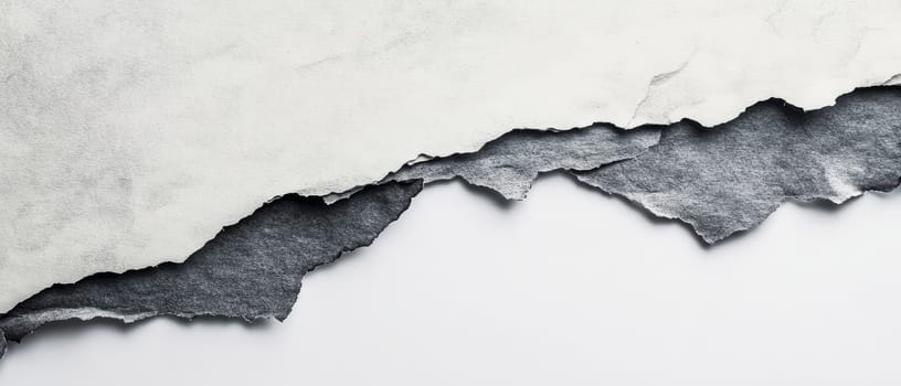 White torn paper revealing dark layer beneath, creating a dramatic ripped edge effect, perfect for metaphorical concepts or background design.