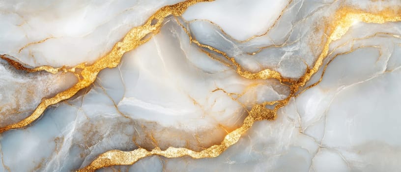 Elegant white marble texture with golden veins creating a luxurious and opulent abstract pattern, perfect for high end design backgrounds.