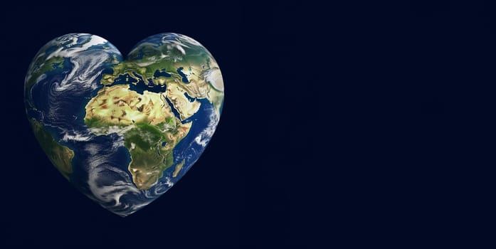Planet earth in a heart shape, forest and ocean, environment concept, connect and protect to nature, generative AI
