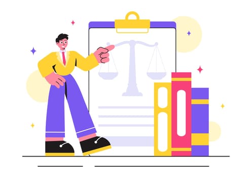 Law Firm Services Vector Illustration featuring of Justice, Legal Advice, Court Judgement, and Lawyer Consultation in a Flat Style Cartoon Background