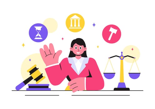 Law Firm Services Vector Illustration featuring of Justice, Legal Advice, Court Judgement, and Lawyer Consultation in a Flat Style Cartoon Background