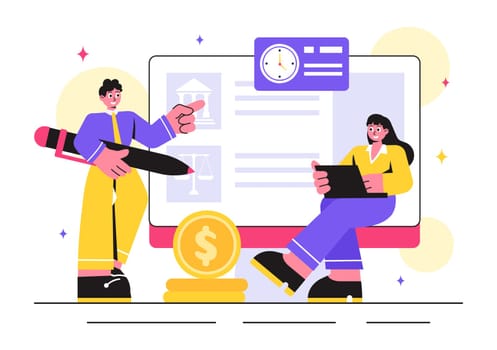 Law Firm Services Vector Illustration featuring of Justice, Legal Advice, Court Judgement, and Lawyer Consultation in a Flat Style Cartoon Background