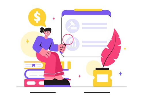 Law Firm Services Vector Illustration featuring of Justice, Legal Advice, Court Judgement, and Lawyer Consultation in a Flat Style Cartoon Background