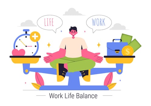 Work Life Balance Vector Illustration of a Person Balancing Job, Family and Leisure Activities in a Multitasking Flat Style Cartoon Background