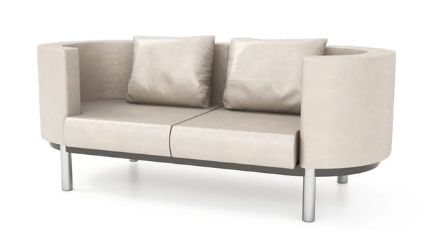 Modern beige couch isolated on white background. 3D illustration.