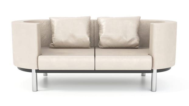 Modern beige couch isolated on white background. 3D illustration.