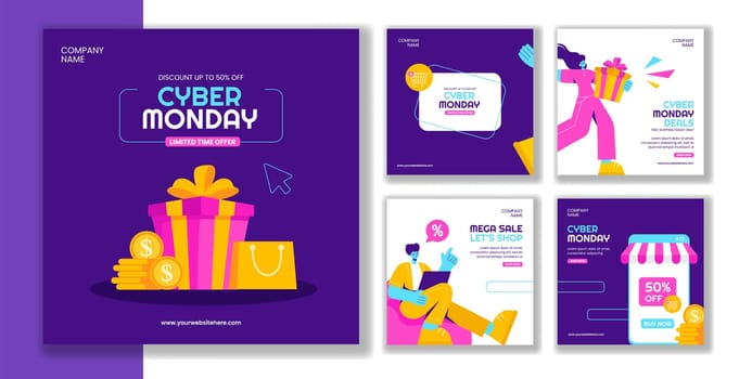 Black Friday and Cyber Monday Deals Social Media Post Illustration Template