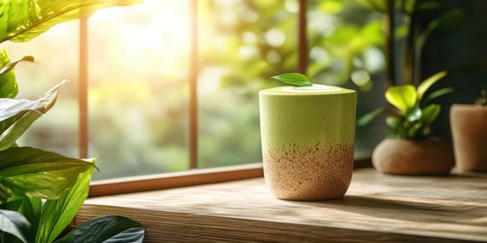 tasty Matcha Latte made from green tea. AI generative.