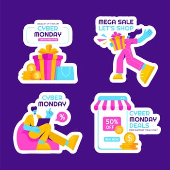 Cyber Monday Shopping Festival Illustration for Social Media Label Content