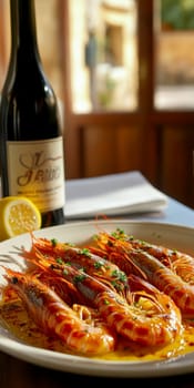 jumbo prawns in butter and garlic sauce. AI generative.