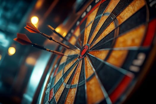 darts flying towards a circle. AI generative.