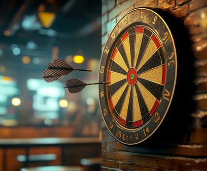 darts flying towards a circle. AI generative.