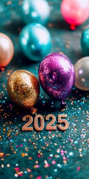 happy, new, year, number " 2025"" ballons, firework. AI generative."