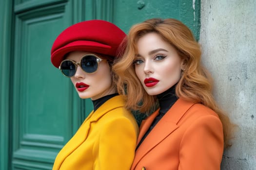 Women photographed on the street, all 70s style. AI generative