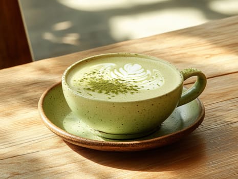 tasty Matcha Latte made from green tea. AI generative.