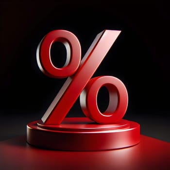 A red percentage symbol on a red platform against a black background. A high-quality AI-generated photo.