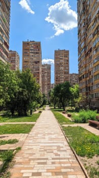 Eastern European apartment blocks. AI generative.