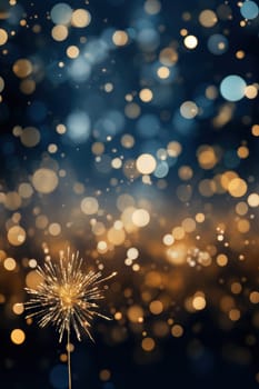 Blue and gold Abstract background and bokeh on New Year's Eve. AI generative.