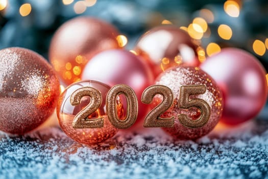 happy, new, year, number " 2025"" ballons, firework. AI generative."